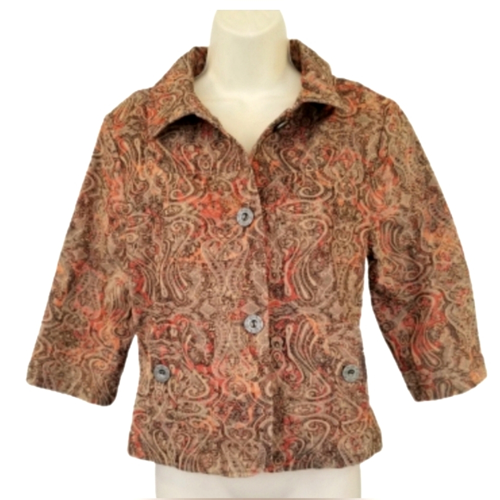 Analogy Jacket Retro Tapestry 3/4 Slweve Tan Size PM